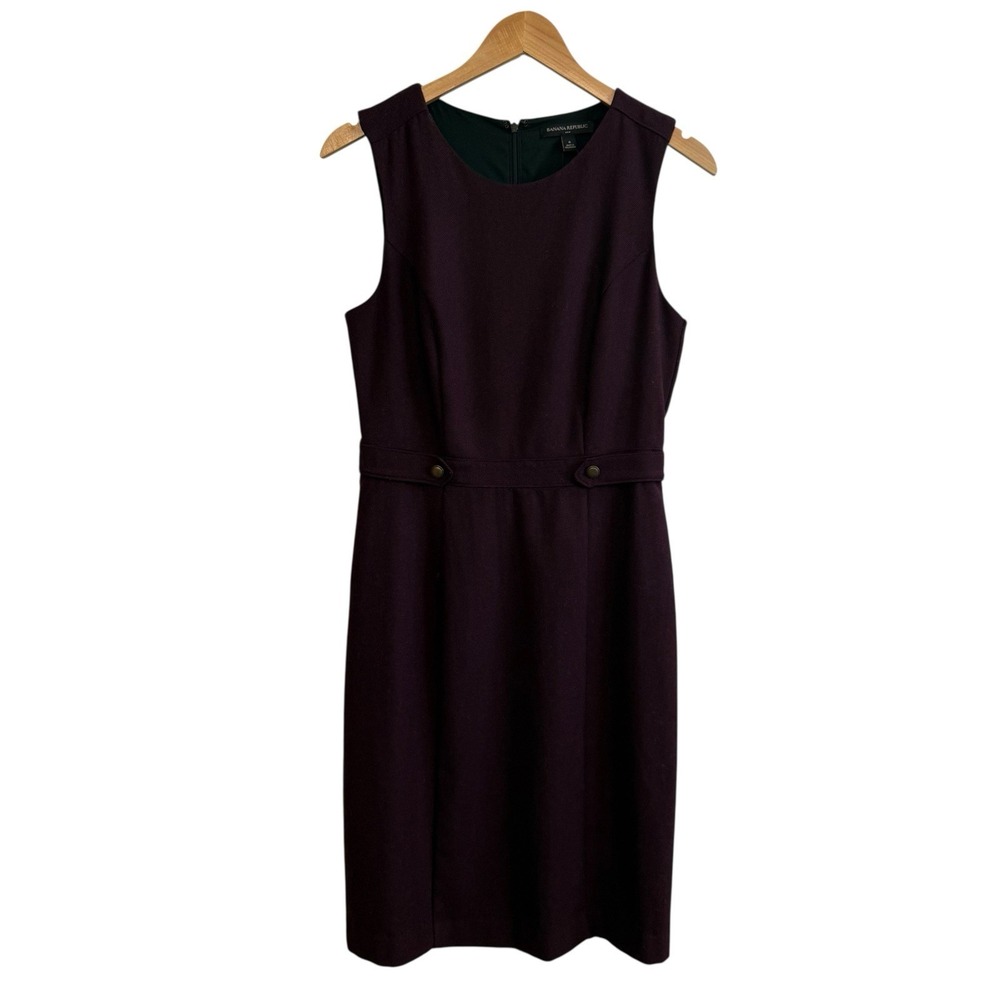Banana Republic Wool Blend Black Rose Career Dress Back Zip Women‎ Size 6 #431